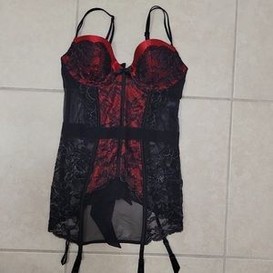 Victoria's Secret Red and Black Lace Chemise